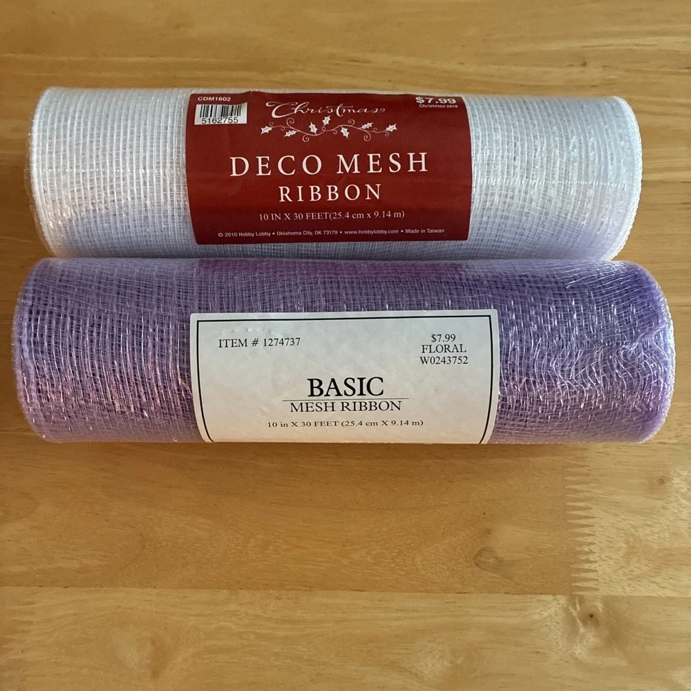 Hobby Lobby Mesh Ribbon White Lavender Iridescent  Lot Of 2 Craft